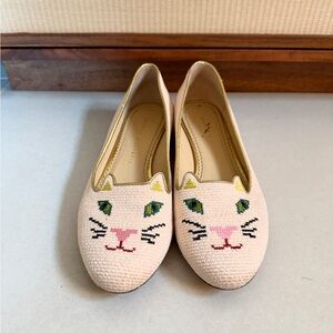 Charlotte Olympia Pink Cat Embroidered Flats